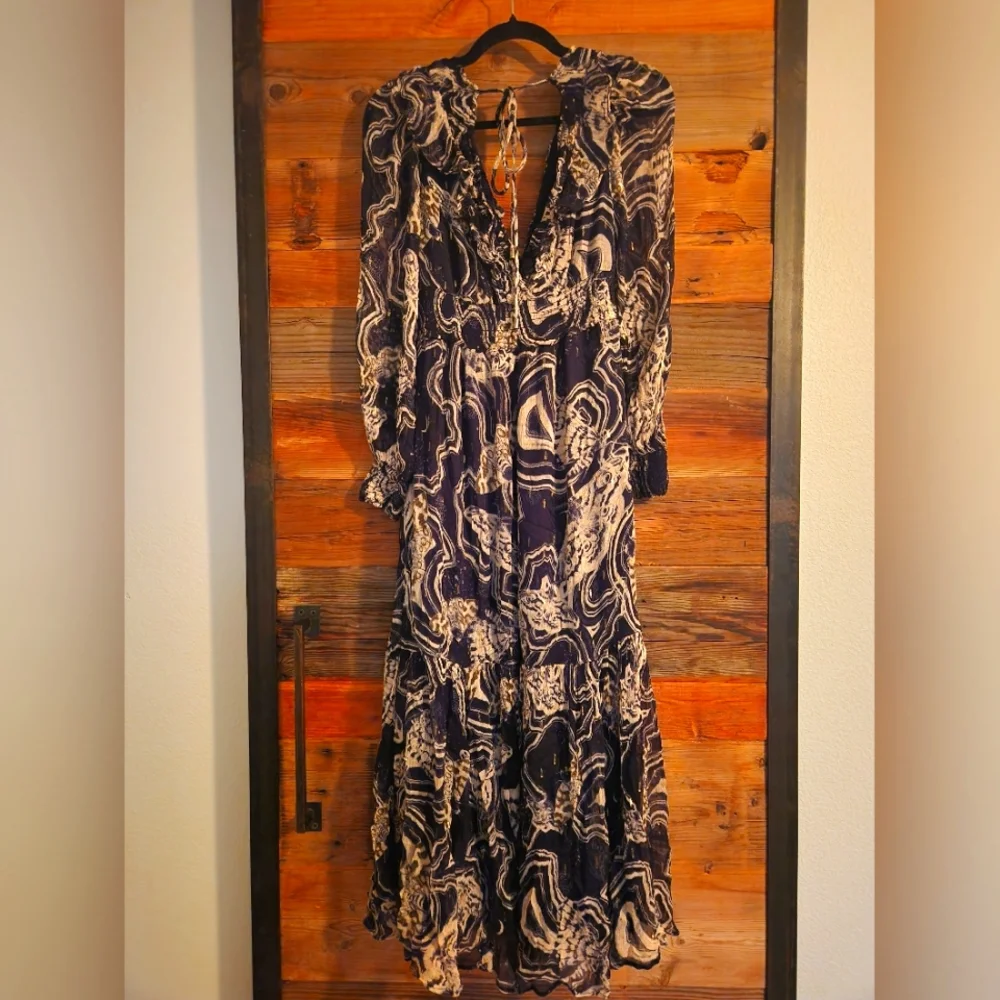 NWOT S Anthropologie Printer Johnson Long-SleeveV-Neck Textured Midi Dress - Picture 7 of 9